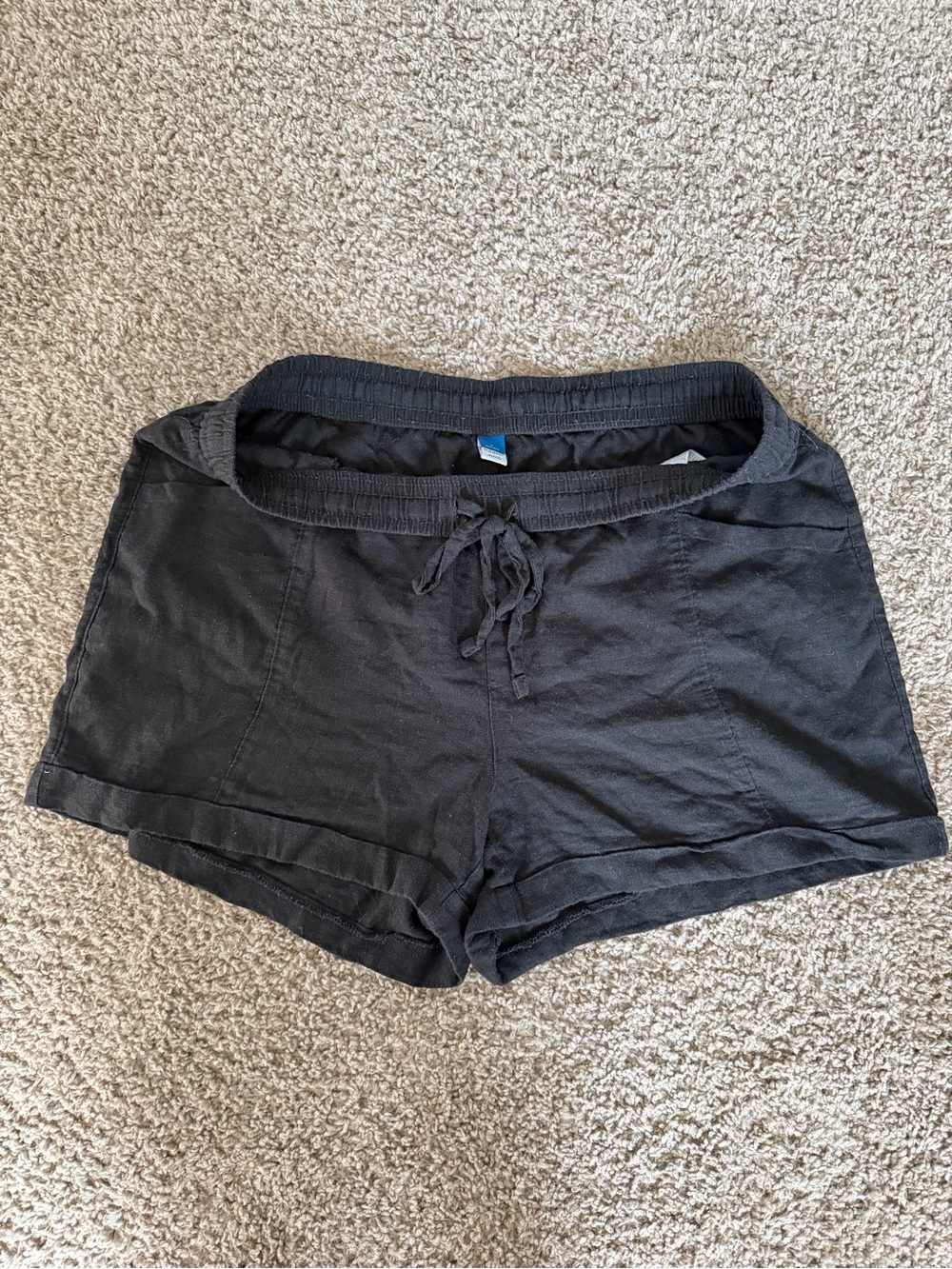 Women's Black Linen Drawstring Lounge Shorts